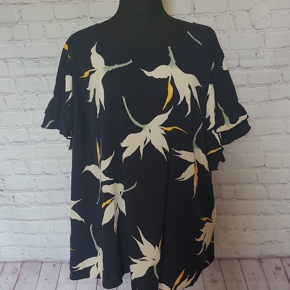 Navy Floral Size 20 Flutter Sleeve Land Bryant A Line Blouse Spring